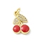Brass Micro Pave Cubic Zirconia Pendants, Enamel Style, Rack Plating, Cadmium Free & Lead Free, Long-Lasting Plated, Real 18K Gold Plated, Cherry, 20x11x3mm, Hole: 3mm