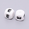 Silicone Beads, Cube with Letter.E, White, 12x12x12mm, Hole: 2mm