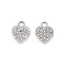 304 Stainless Steel Charms, with Crystal Rhinestone, Heart, Stainless Steel Color, 13x10x2mm, Hole: 2mm