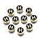Alloy Enamel Beads, Cadmium Free & Lead Free, Light Gold, Flat Round with Alphabet, Black, Letter.H, 8x4mm, Hole: 1.5mm