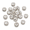 Brass Rhinestone Beads, Flat Round, Crystal Rhinestone, Silver Color Plated, 15mm, Hole: 1mm, 20pcs/set