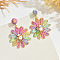 Flower Alloy Raffia Dangle Stud Earrings, with Plastic Pearl & Crystal Rhinestone, Golden, Colorful, 60x45mm