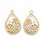 Brass Micro Pave Clear Cubic Zirconia Peg Bails Pendants, for Half Drilled Beads, Nickel Free, Real 18K Gold Plated, teardrop, with Flower, 21x13.5x3mm, Hole: 1mm, Pin: 0.8mm