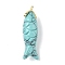 Synthetic Turquoise Carved Pendants, Fish Charms with Brass Findings, Golden, 47x15x12mm, Hole: 1.6mm