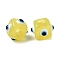 Resin Evil Eye European Beads, Large Hole Bead, Cube, Yellow, 11x8x8mm, Hole: 4mm