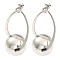 Rack Plating Brass Round Ball Dangle Stud Earrings, Long-Lasting Plated, Lead Free & Cadmium Free, Platinum, 49x25mm