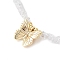 Brass Butterfly Pendant Natural Pearl Necklaces, Glass Beads and Cubic Zirconia Necklaces, Real 24K Gold Plated, 14.37 inch(365mm)