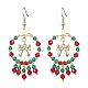 2 пара двухцветных серег-подвесок из стеклянного бисера ручной работы с рождественской тематикой EJEW-MZ00488-3
