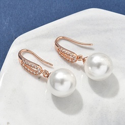 Круглые серьги-подвески с микропаве из латуни и прозрачными кубическими цирконами EJEW-D318-01RG