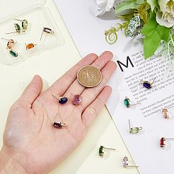 16 шт. 8-х цветная фурнитура для сережек-гвоздиков из латуни и стекла&nbsp;DIY-FH0004-50