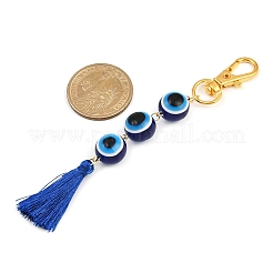 Подвеска с кисточками из полиэстера и круглыми бусинами от сглаза из смолы&nbsp;HJEW-JM04164-03