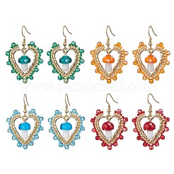 Серьги-подвески в форме сердца с грибом ручной работы в технике лэмпворк EJEW-MZ00450