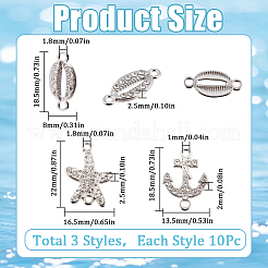 30 шт. 3 стиля подвески-соединители из сплава с кристаллами и стразами FIND-SC0007-89