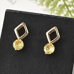 Серьги-гвоздики в форме ромба и плоского круглого кубического циркония из латуни с микропаве для женщин EJEW-G428-20G-01