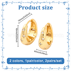 2 пара двухцветных серег-колец с прозрачными кубическими цирконами из латуни для женщин&nbsp;EJEW-GO0001-06