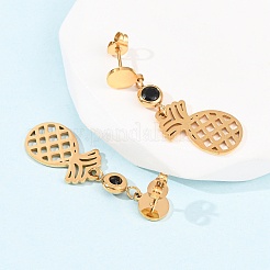 Серьги-гвоздики с подвесками в виде ананаса из нержавеющей стали 304&nbsp;EJEW-F393-09G