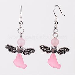 Природные круглые бусины Gemstone болтающиеся серьги EJEW-JE02171