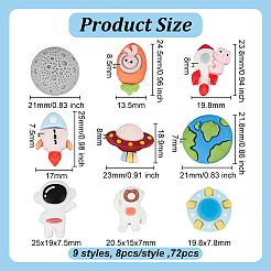 72 шт. 9 стиля 3D кабошоны из смолы с изображением астронавта&nbsp;RESI-OC0001-67