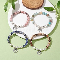 Эластичный браслет из смеси натуральных драгоценных камней и ракушек с жемчугом BJEW-JB10167