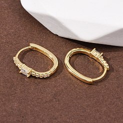 Серьги-кольца из стерлингового серебра с микропаве из прозрачных кубических цирконий овальной формы&nbsp;EJEW-K317-09G