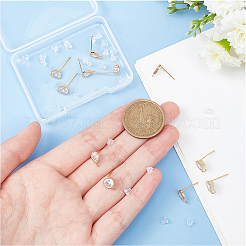 12 шт. 2 стиля плоских круглых и каплевидных сережек-гвоздиков из латуни с кубическим цирконием ZIRC-BC0001-24