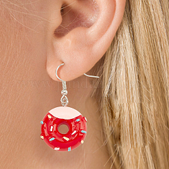 6 пара двухцветных сережек-пончиков из смолы EJEW-AN0003-27