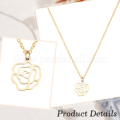 2 шт. 2 цвета 304 нержавеющая сталь полые ожерелья с подвесками в виде розы комплект для женщин NJEW-AN0001-87