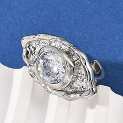 Латунные регулируемые открытые манжеты с кубическим цирконием для женщин RJEW-R032-01P