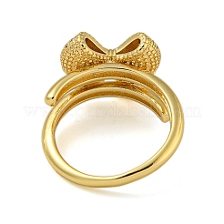 Двойные кольца из латуни с бантом и микро-паве с прозрачным фианитом RJEW-Z050-25G