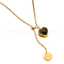 Ожерелья-лариаты из нержавеющей стали 304 с изумрудными стразами в форме сердца для женщин FS-WGF69E1-01