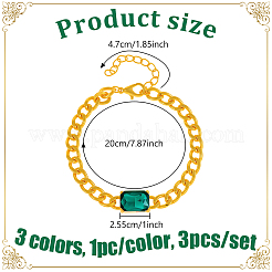 3шт 3-х цветные прямоугольные браслеты со стразами&nbsp;BJEW-HY0001-27