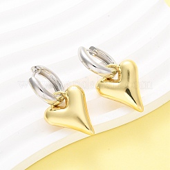 Двухцветные латунные серьги-кольца в форме сердца&nbsp;EJEW-D322-12GP-01B