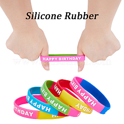 30шт 5 цвета слово С Днем Рождения силиконовый шнур браслеты набор на запястье BJEW-GF0001-14B
