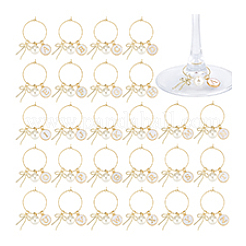 26 шт. 26 стиля буква a~z с бантом из сплава эмали и АБС-стекла с перламутровыми подвесками для бокалов для вина&nbsp;HJEW-PH02217