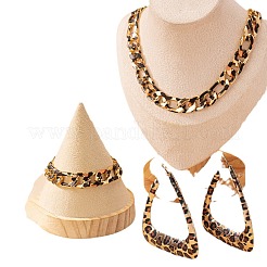 Ожерелья и браслеты из сплава с овальными звеньями и треугольными серьгами-гвоздиками с леопардовым принтом&nbsp;FS-WG20E63-01