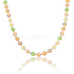 Цепи из нержавеющей стали 304 с цветком маргаритки и эмалью AJEW-CJ0001-22C