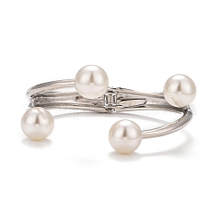 Проволочная обертка из сплава с пластиковым жемчужным браслетом-манжетой&nbsp;LS-BJEW-K223-08P