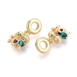 Европейские подвески-шармы из латуни с микропаве из прозрачных кубических цирконий и эмали KK-T079-70G