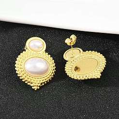 Овальные серьги-гвоздики из нержавеющей стали 304 с имитацией жемчуга и АБС-пластика EJEW-Z141-01G