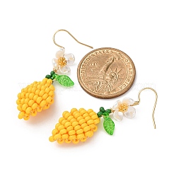 Серьги-подвески из стеклянных бусин из нержавеющей стали 304 в форме лимона&nbsp;EJEW-MZ00486