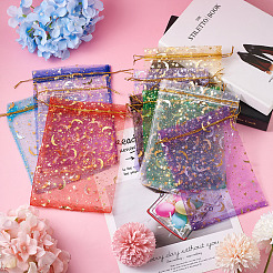 100 шт. 10-цветные подарочные пакеты из органзы с принтом звезд и луны на завязках OP-YS0001-01