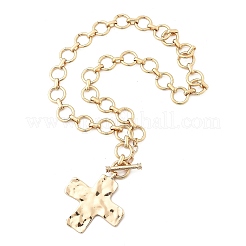 Сплав текстурированный крест подвеска кольцо звено цепи ожерелья для женщин&nbsp;LS-NJEW-B120-03