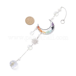 Подвесные ловцы солнца из латуни с луной и чакрой из натуральных смешанных драгоценных камней HJEW-JM04488