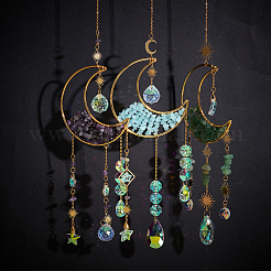 1 шт. сплав и натуральные драгоценные камни в форме луны подвесные украшения HJEW-BBC0001-17A