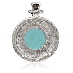 Старинное серебро покрытием плоские круглые литые синтетические компоненты бирюзовые люстра соединения&nbsp;PALLOY-J183A-01AS