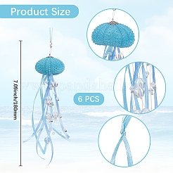 3 шт. подвесные украшения из натуральной ракушки морского ежа и медузы с кристаллами и лентой&nbsp;HJEW-WH20019-04