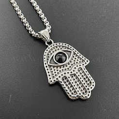 Ожерелья в стиле ретро-панк из нержавеющей стали 304 с подвеской в виде руки хамса и блестящими стразами для мужчин в стиле хип-хоп JT3718