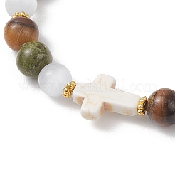 Эластичные браслеты для женщин из натурального унакита и тигрового глаза.&nbsp;BJEW-JB13271