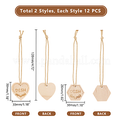 24 шт. 2 стиля сердце/шестиугольник с надписью блюдо из дерева подвесные украшения&nbsp;HJEW-GA00006