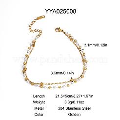 Элегантные двухслойные браслеты-цепочки из нержавеющей стали 304 с искусственным жемчугом&nbsp;HM7489-6